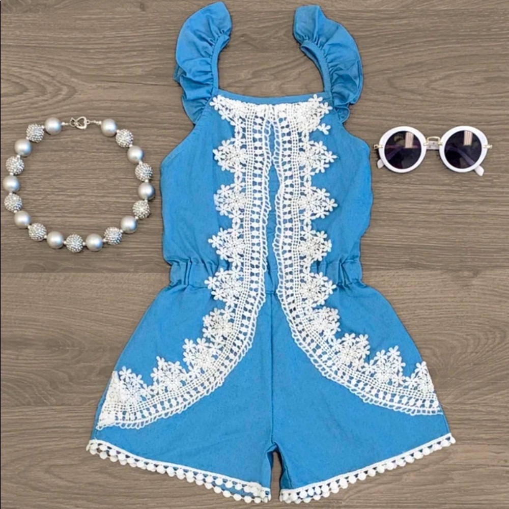 Denim Crochet Ruffle Romper